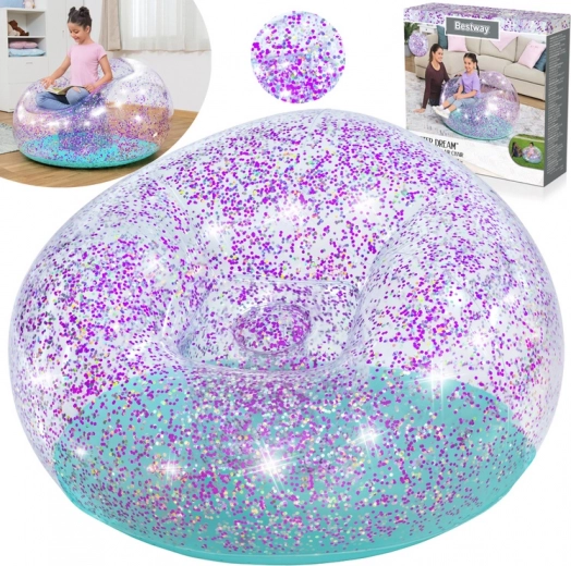 Täispuhutav sädelev pufa BESTWAY Glitter Dream 112 × 114 × 66 cm
