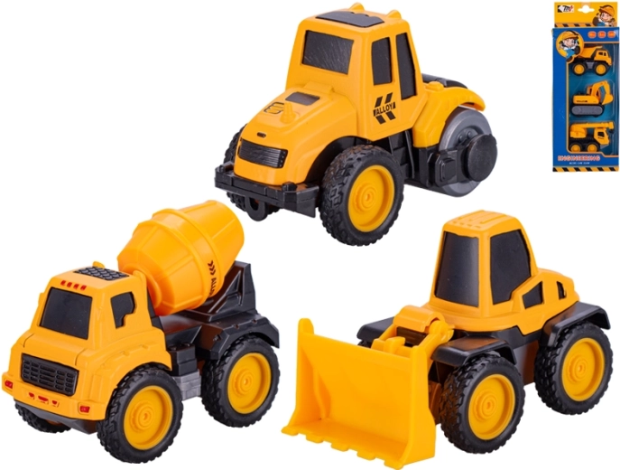 Set of construction toy cars with crane and cement mixer, 3 pcs, 7–8.5 cm, pull-back