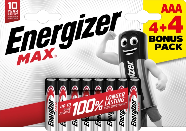Energizer Max AAA alkaline batteries 8 pcs (4+4)