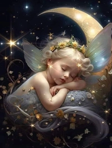 Paint by Numbers Little Angel on the Moon 40 × 50 cm