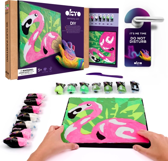 Okto Flamingo – art set for paint-by-numbers with clay 29 × 29 cm