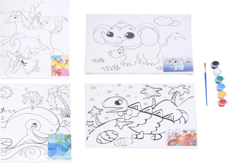 Painting canvas with template 30 × 24 cm with paints and brush