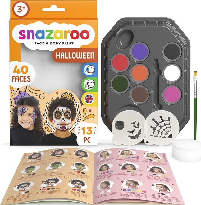 Snazaroo komplekt 8 näo- ja kehavärviga koos Halloween’i šabloonidega