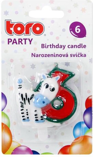 Birthday cake candle number 6 with pony TORO, 5 cm, pick-in