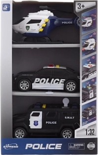 Politseiautode ja helikopteri komplekt helide ja tuledega (patareidega)