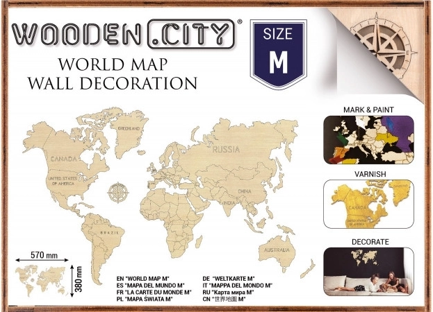 Puidust maailmakaart M 57 × 38 cm WOODEN CITY