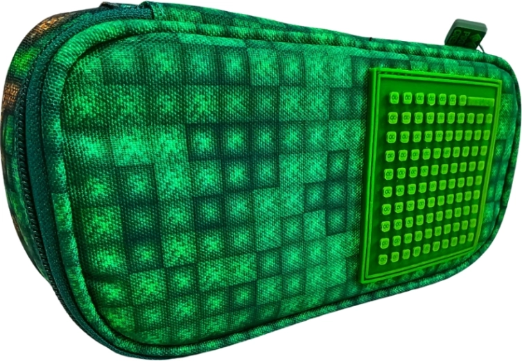 PIXIE CREW student pencil case, green Mine&Craft with pixels