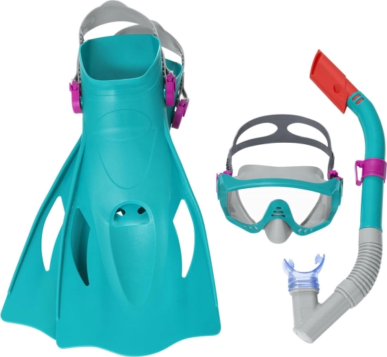 Turquoise BESTWAY snorkeling set – mask, snorkel and adjustable fins 41–46