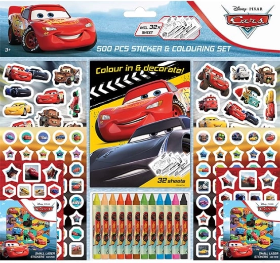 Sticker set with coloring pages and crayons Cars (500 pcs)