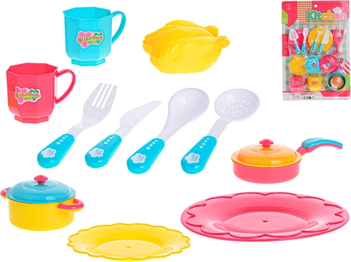 Kids' kitchen set 14 pcs – pot, pan, tableware and cutlery