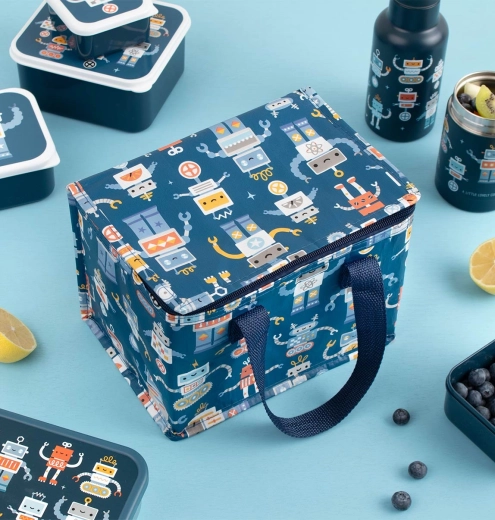 A Little Lovely Company cooler bag with robot design