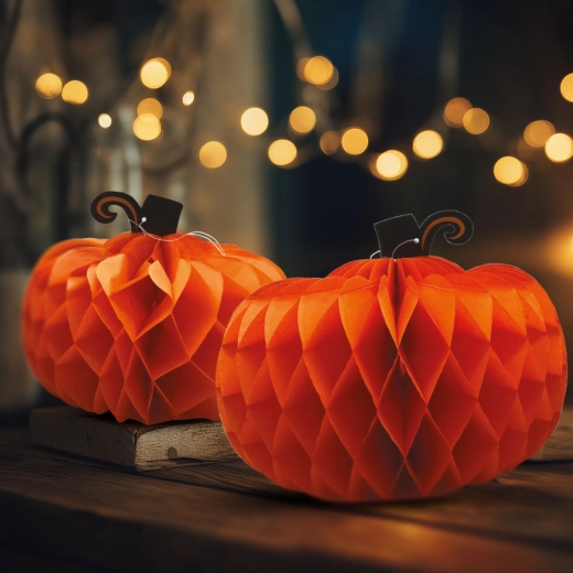 Halloweeni paberist dekoratsioon – kõrvitsalaternad 25/30 cm, 2 tk
