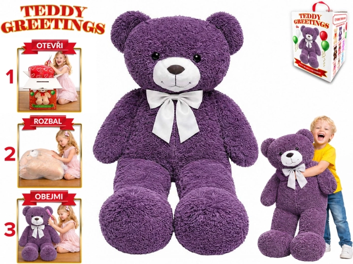 Plush teddy bear with bow Teddy Greetings 120 cm purple - 1 piece