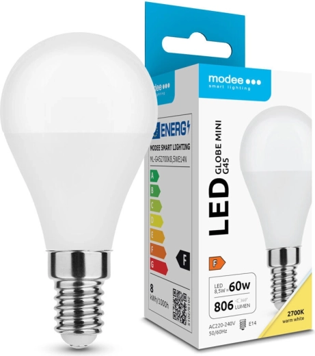 Modee LED-lamp Globe Mini G45 8,5 W E14, 806 lm, soe valge