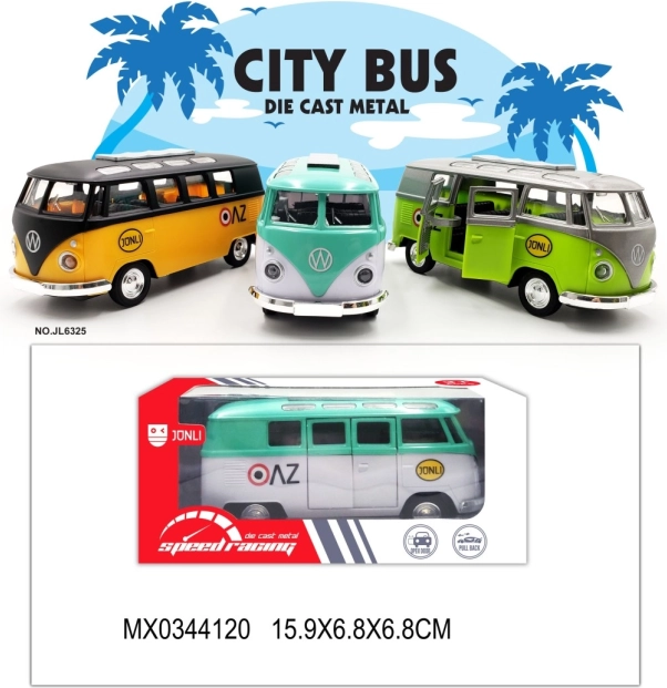 Mini metal bus with opening doors and pull-back drive