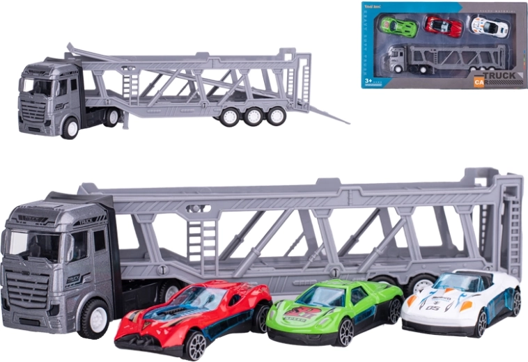 Metallist autotransporter 3 mänguautoga, 22 cm