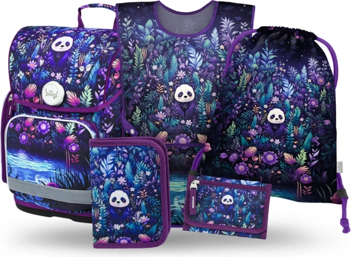 Koolikomplekt 5 osa BAAGL Ergo Jungle Panda – koolikott, pinal, sussikott, põll ja kaelaraha-kott