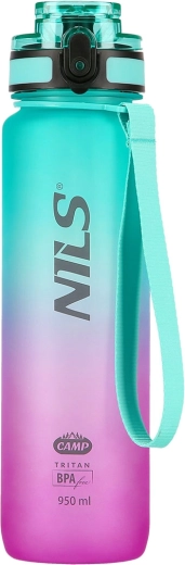 Tritanist veepudel NILS Camp 950 ml sõelaga – roheline‑roosa