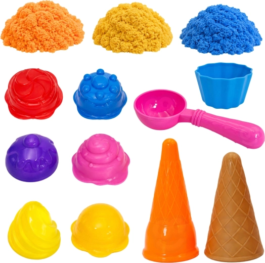 Three colors of moldable sand