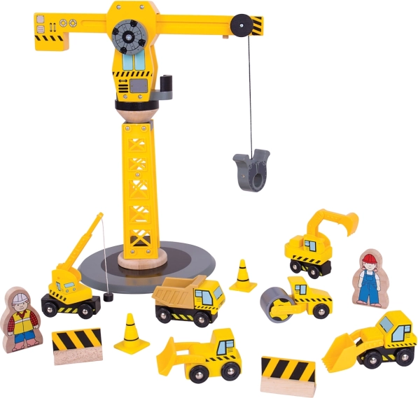 Puidust ehituskomplekt kraanaga BIGJIGS RAIL