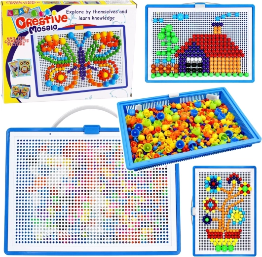 Creative mosaic with colorful peg pins in a case (approx. 300 pieces)