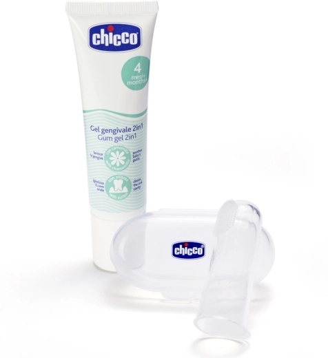 Chicco soothing gum gel and silicone finger brush with case for babies 4m+