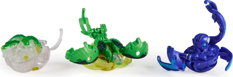 Three transforming Bakugan figures