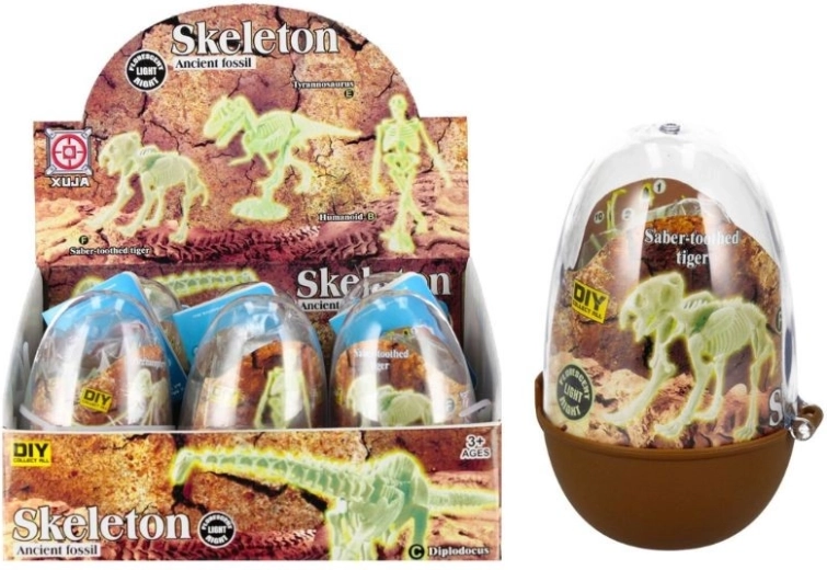 Pimedas helendav dinosauruse luustik plastmunas – kollektsioneeritav ehituskomplekt