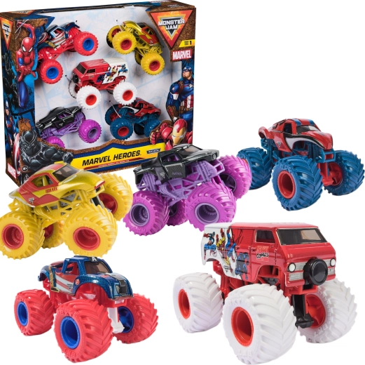 Monster Jam set of 5 mini monster trucks Marvel Heroes 1:64