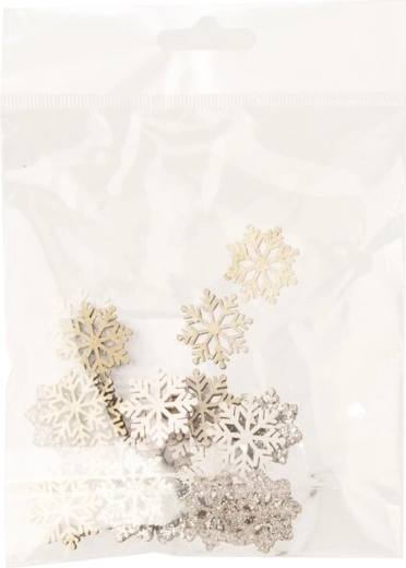 Wooden decorative snowflakes beige-brown 24 pcs