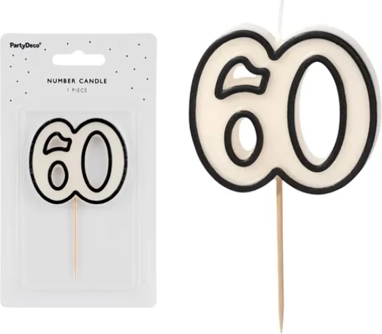 Birthday cake candle number 60 white-black - 1 piece
