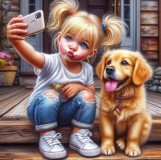 Norimpex numbrite järgi maalimine „Koeraga selfie't tegev tüdruk“ 40 × 50 cm