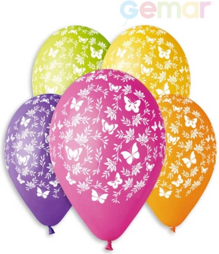 Gemar pastel latex balloon with butterfly print 30 cm - 1 piece