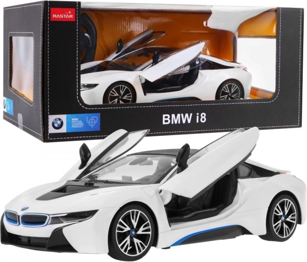 Remote-controlled BMW i8 1:14 model, white, by RASTAR, 2.4 GHz