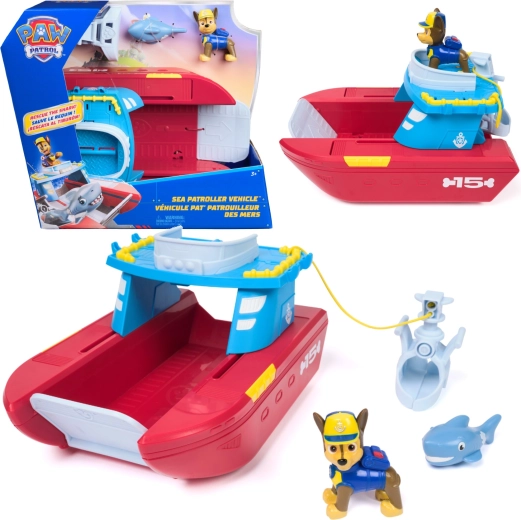 Spin Master PAW Patrol Sea Patroller – rannikupatrulli päästepaat koos Chase’i figuuri ja haiga