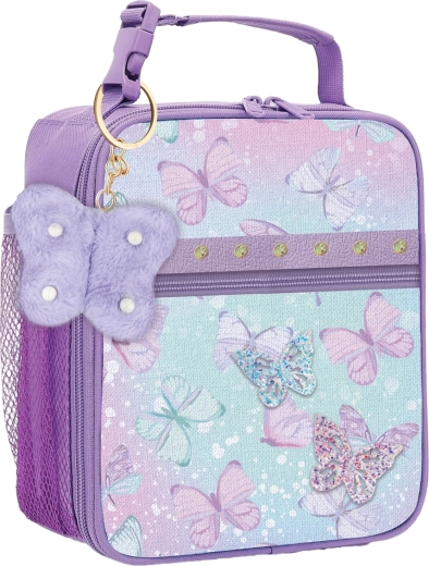 Kids insulated lunch bag with keychain – purple butterflies - 1 piece
