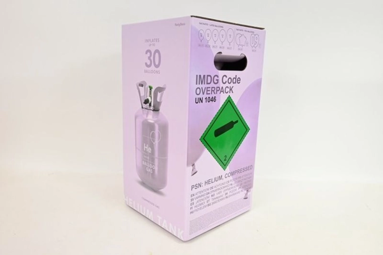 Purple helium cylinder for inflating up to 30 balloons