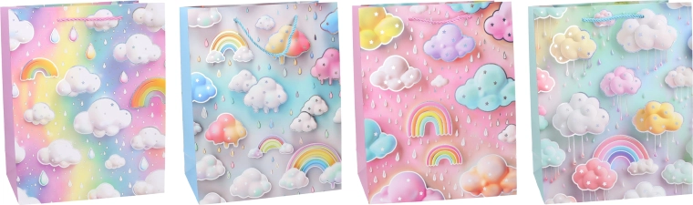 Kinkekott S 18 × 23 × 10 cm – laste pastelne vikerkaare ja pilvekestega