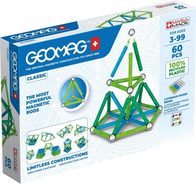 Klassikalised magnetklotsid Geomag Recycled, 60 osa