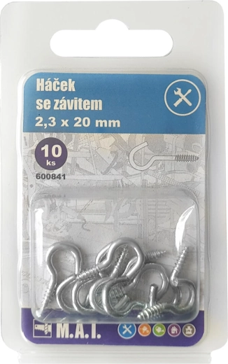 Tsinkkattega keermega konks 40 × 2,8 mm, pakendis 10 tk