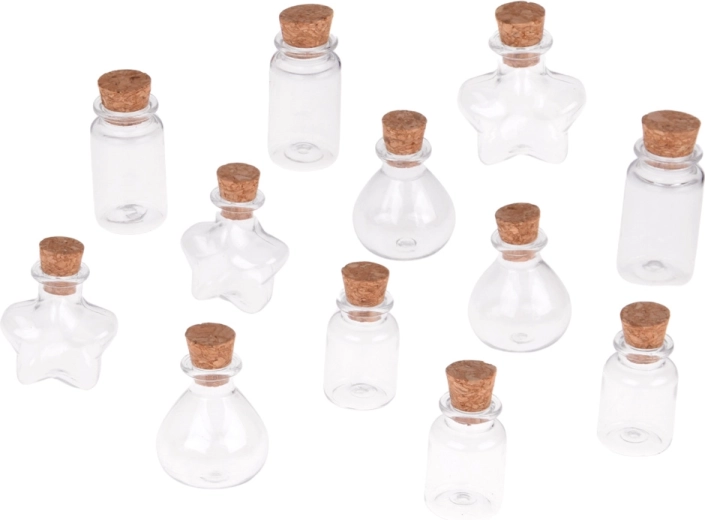12 vormitud mini pudelikest korgiga