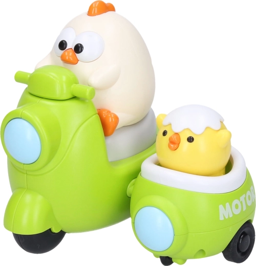Wind-up hen and chick on a motorcycle 9.5 cm - 1 piece