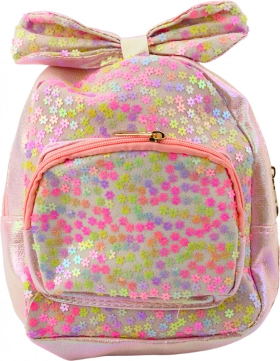 Children's backpack pink with bow and sequins