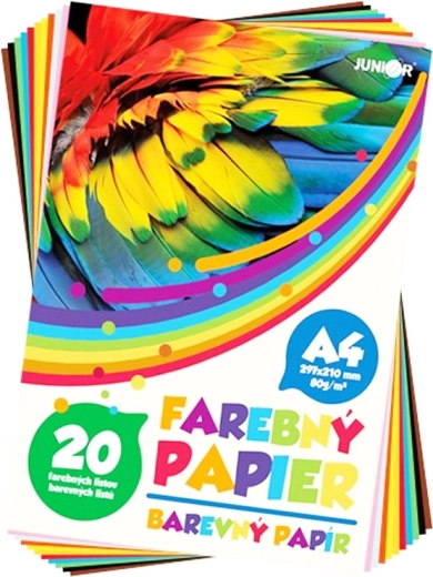 Set of colored A4 papers, 20 sheets, 80 g/m², mix of 10 colors