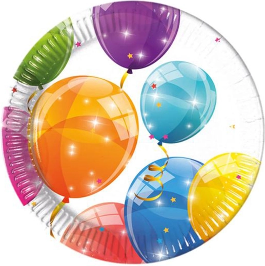 Paper plates with balloons, 20 cm, 8 pcs
