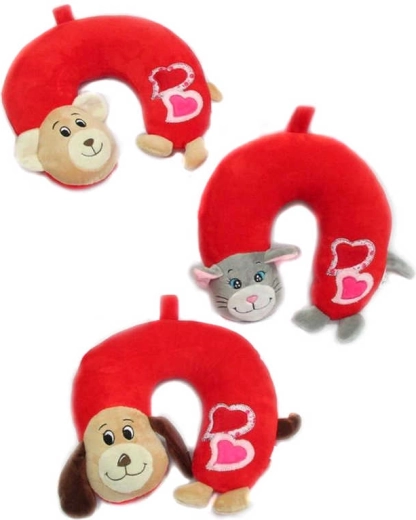 Kids plush travel neck pillow with animal Love 26 × 27 cm - 1 piece