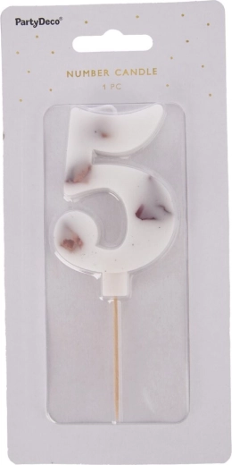 Flower-shaped cake candle, white number 5, 8 cm