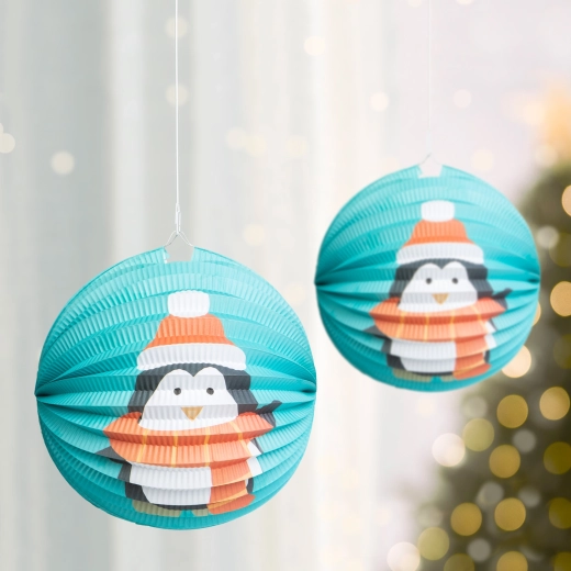 Christmas Paper Lantern with Penguin, 25 cm