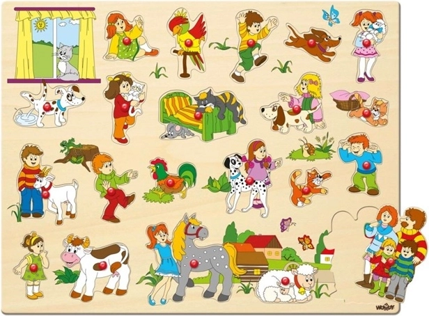 Woody wooden peg puzzle with knobs, 21 pieces