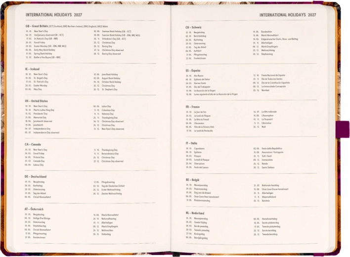 Useful overviews: yearly calendars and international holidays